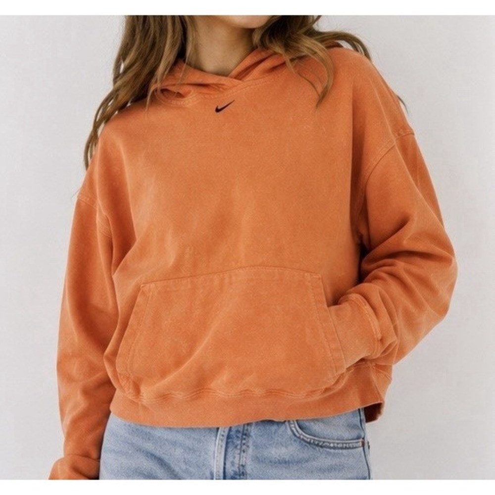 Y2K Nike Womens Atomic Orange Black Swoosh 80s Acid Wash Hooded  Sweatshirt Sz S - Picture 3 of 12